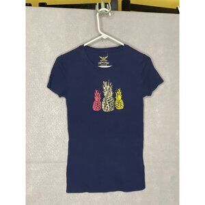 Faded Glory Girls Small 4-6 Navy Pineapple Shimmer T-Shirt Short Sleeve  EUC